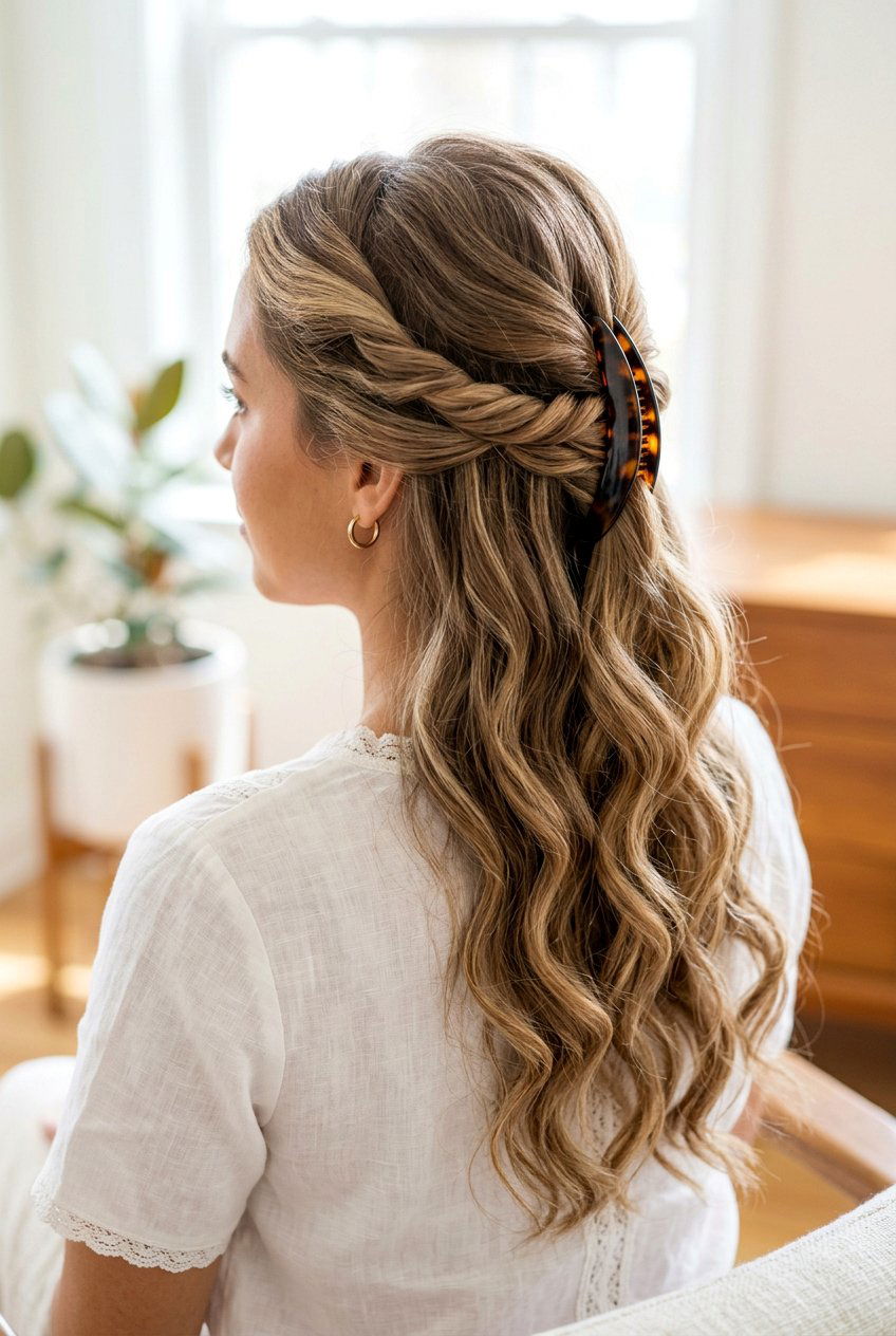 Banana Clip Twisted Half Up Hairstyle - 20 banana clip hairstyles - 20 banana clip hairstyles