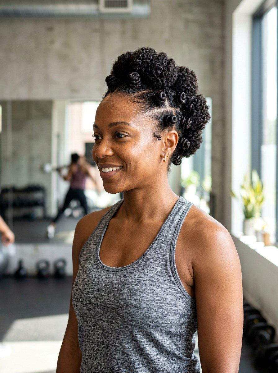 Bantu Knot Out Tucked Updo - 20 gym hairstyle for natural hair women - 20 gym hairstyle for natural hair women