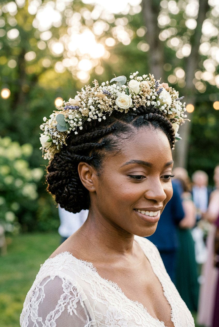 Bantu Knot Updo with Crystal Hairpiece - 20 wedding updo for black women natural hair - 20 wedding updo for black women natural hair