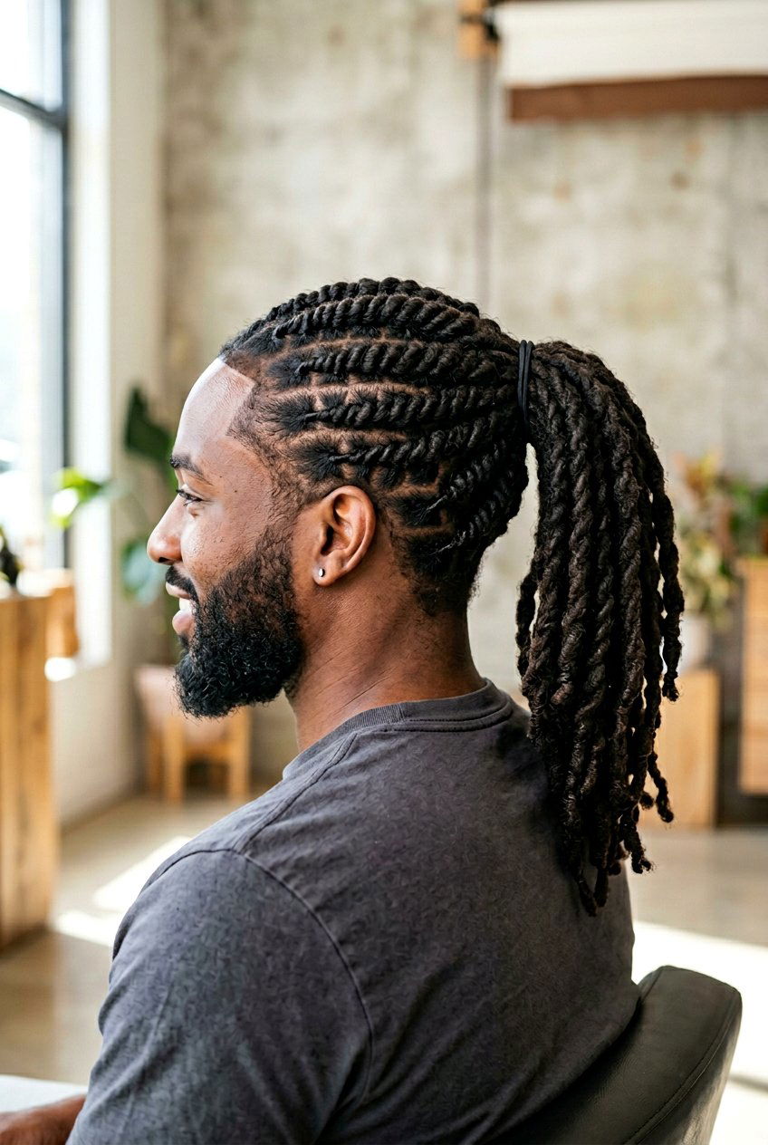 Barrel Twist Loc Ponytail - 20 loc ponytail for black men - 20 loc ponytail for black men