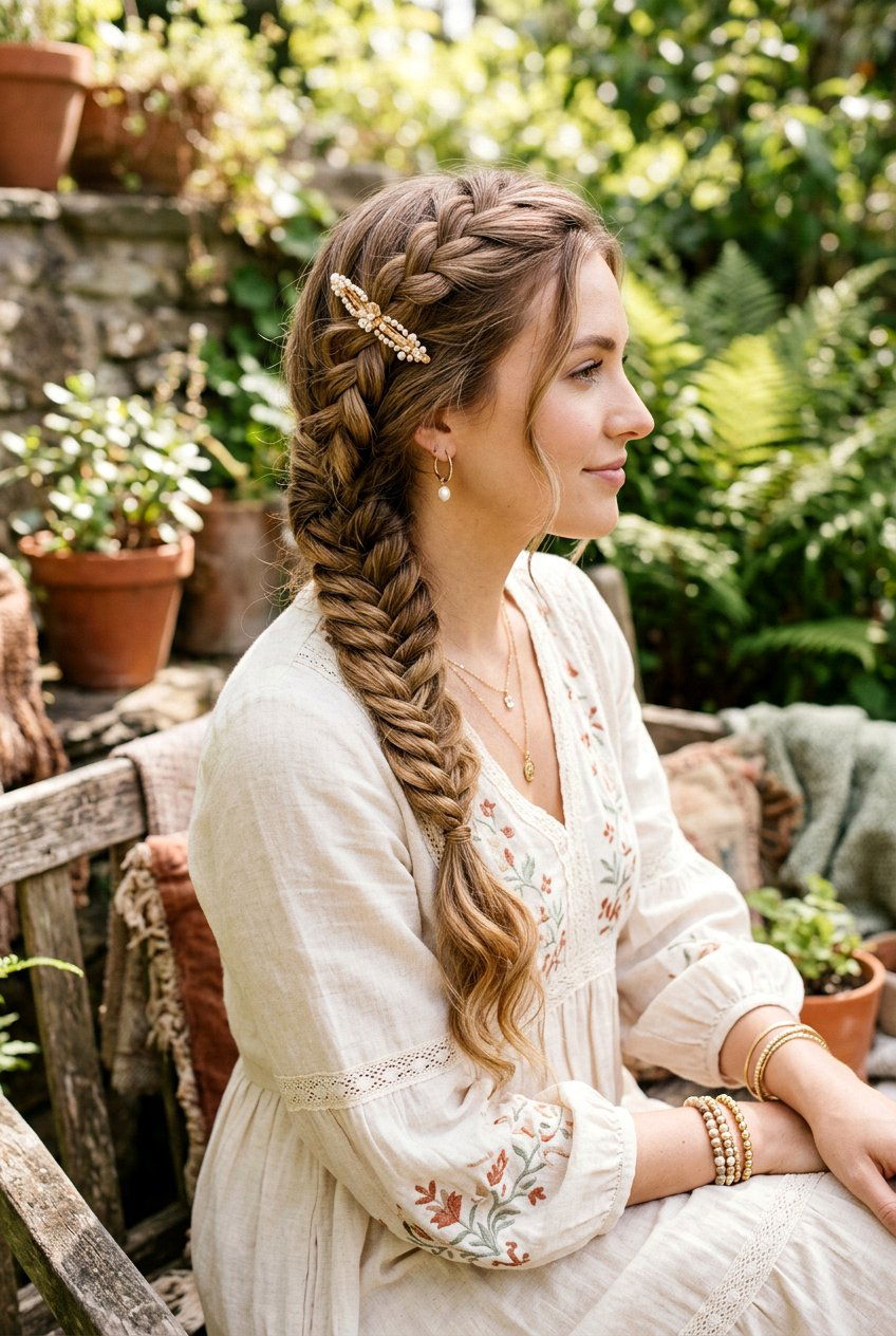 Barrette Braided Hairstyle - 20 barrette hairstyles for women - 20 barrette hairstyles for women