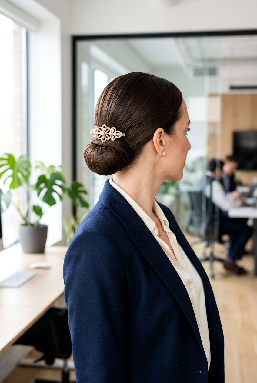 Barrette Low Bun Hairstyle - 20 barrette hairstyles for women - 20 barrette hairstyles for women