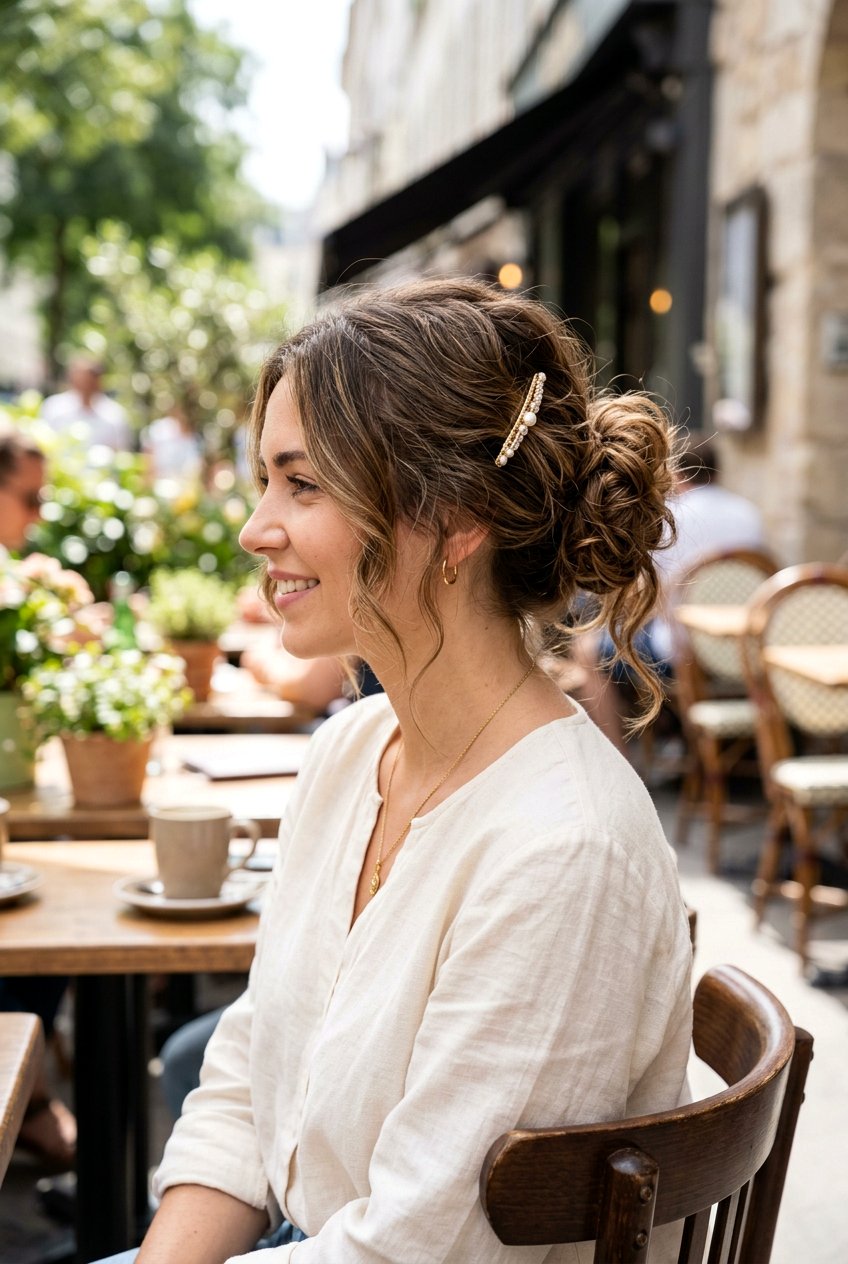 Barrette Messy Bun Hairstyle - 20 barrette hairstyles for women - 20 barrette hairstyles for women