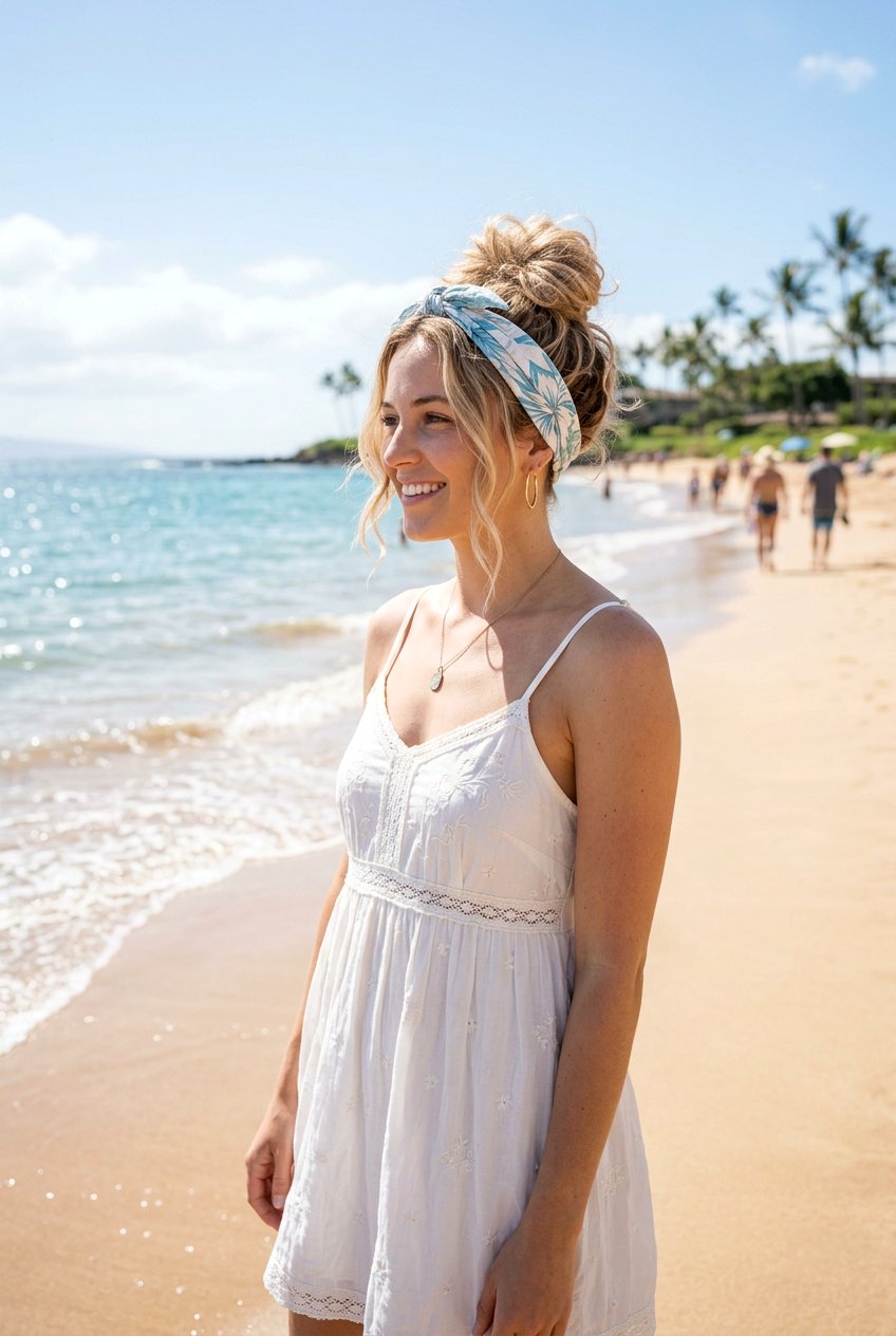 Beach Bun With Headband - 20 beach bun hairstyle - 20 beach bun hairstyle