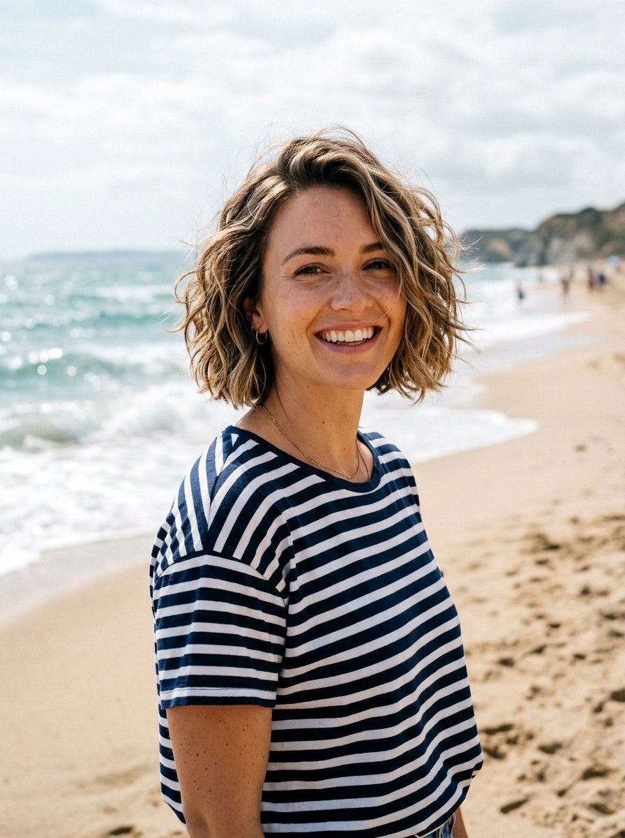 Beach Wave Bob - 20 cute hairstyle for casual day out - 20 cute hairstyle for casual day out