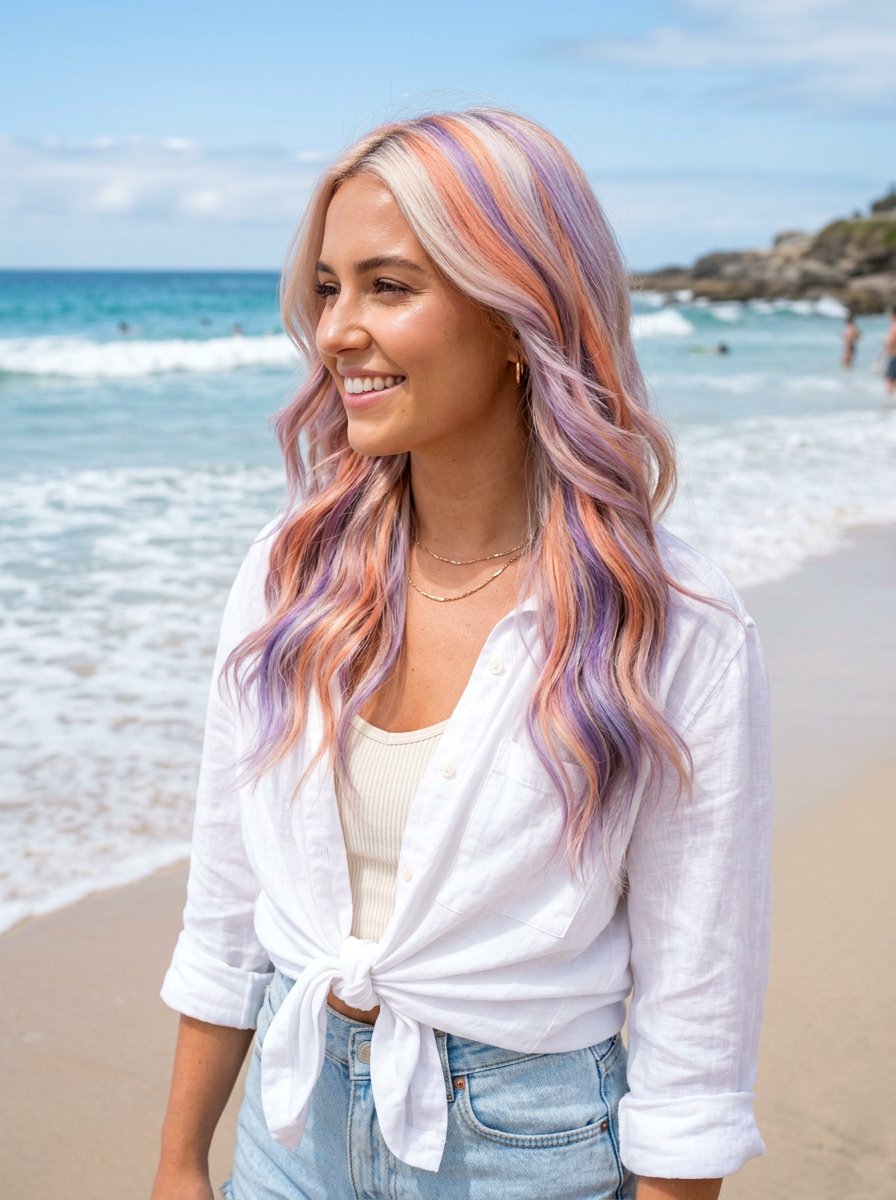 Beach Wave Opal Balayage With Peachy Warm And Cool Purple - 20 opal balayage hair - 20 opal balayage hair
