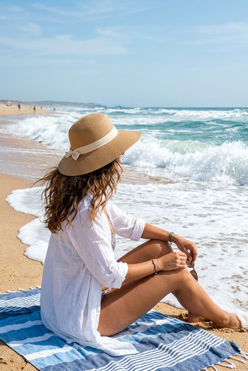 Beach Waves With Sun Hat - 20 tropical vacation hairstyles - 20 tropical vacation hairstyles