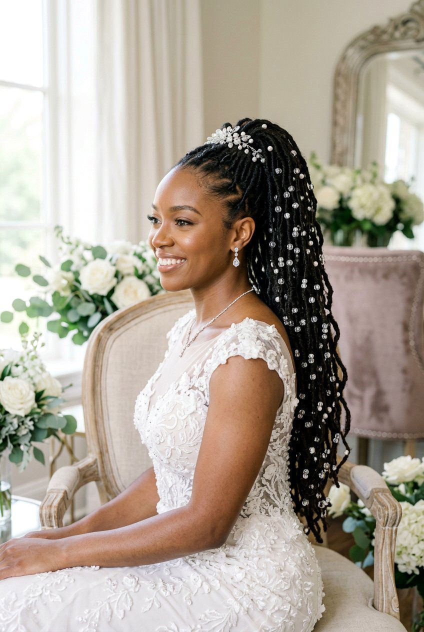 Beaded Bridal Loc Ponytail - 20 bridal hairstyle for loc ponytail - 20 bridal hairstyle for loc ponytail