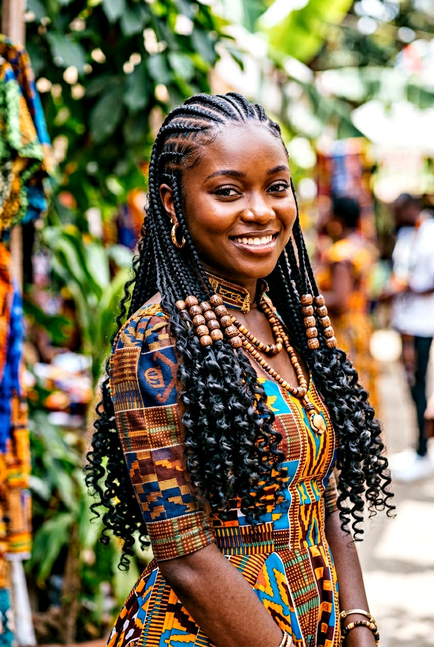 Beaded Cornrows With Long Curly Ends - 20 straight back cornrows with curly ends - 20 straight back cornrows with curly ends