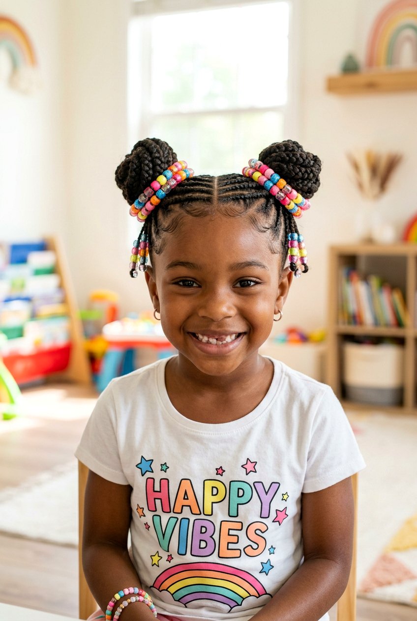 Beaded Double Bun Hairstyle For Little Girls - 20 bead hairstyles for little girls - 20 bead hairstyles for little girls