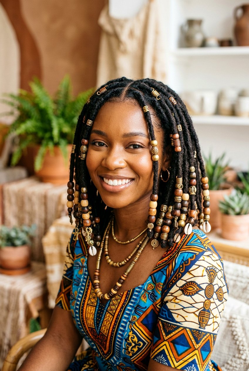 Beaded Loc Bob Middle Part - 20 loc bob with middle part - 20 loc bob with middle part