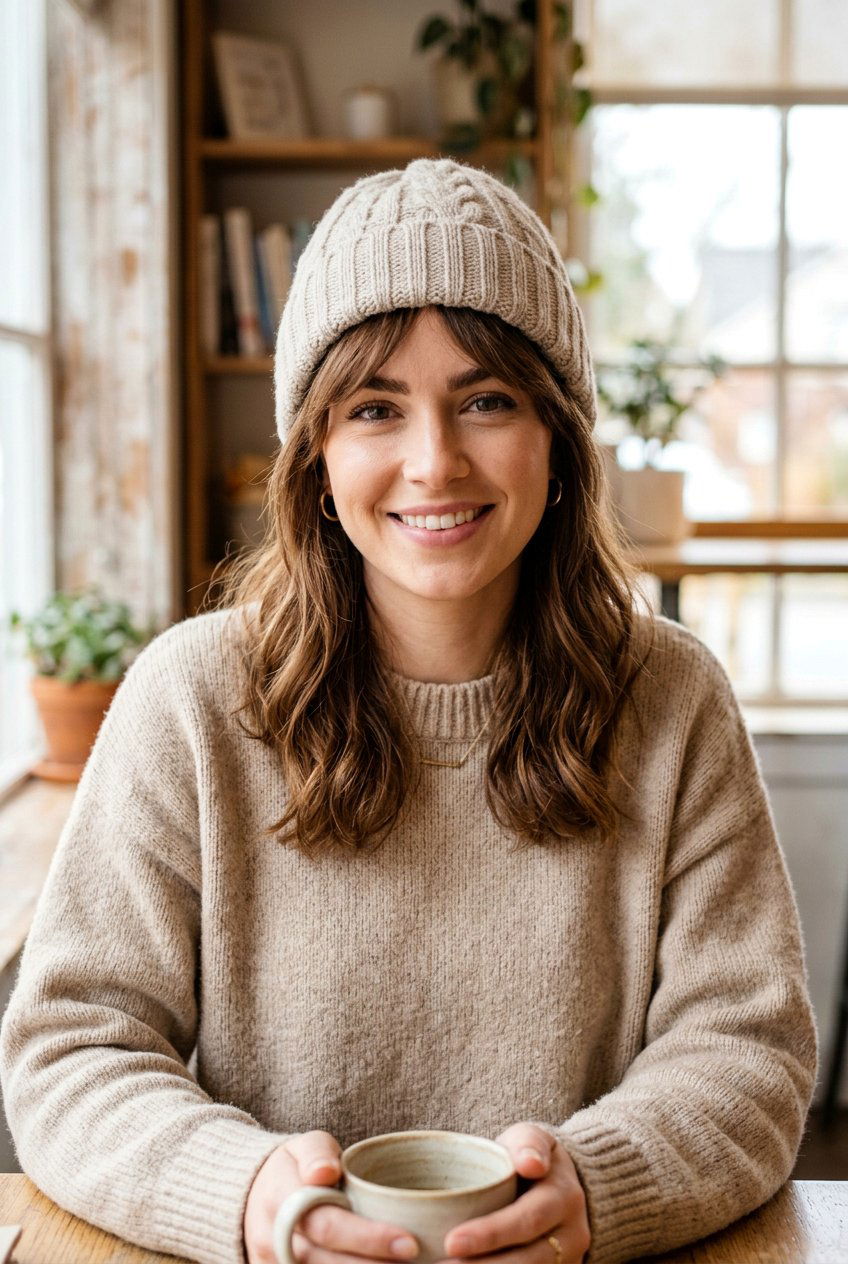 Beanie With Curtain Bangs - 20 beanie hairstyles - 20 beanie hairstyles
