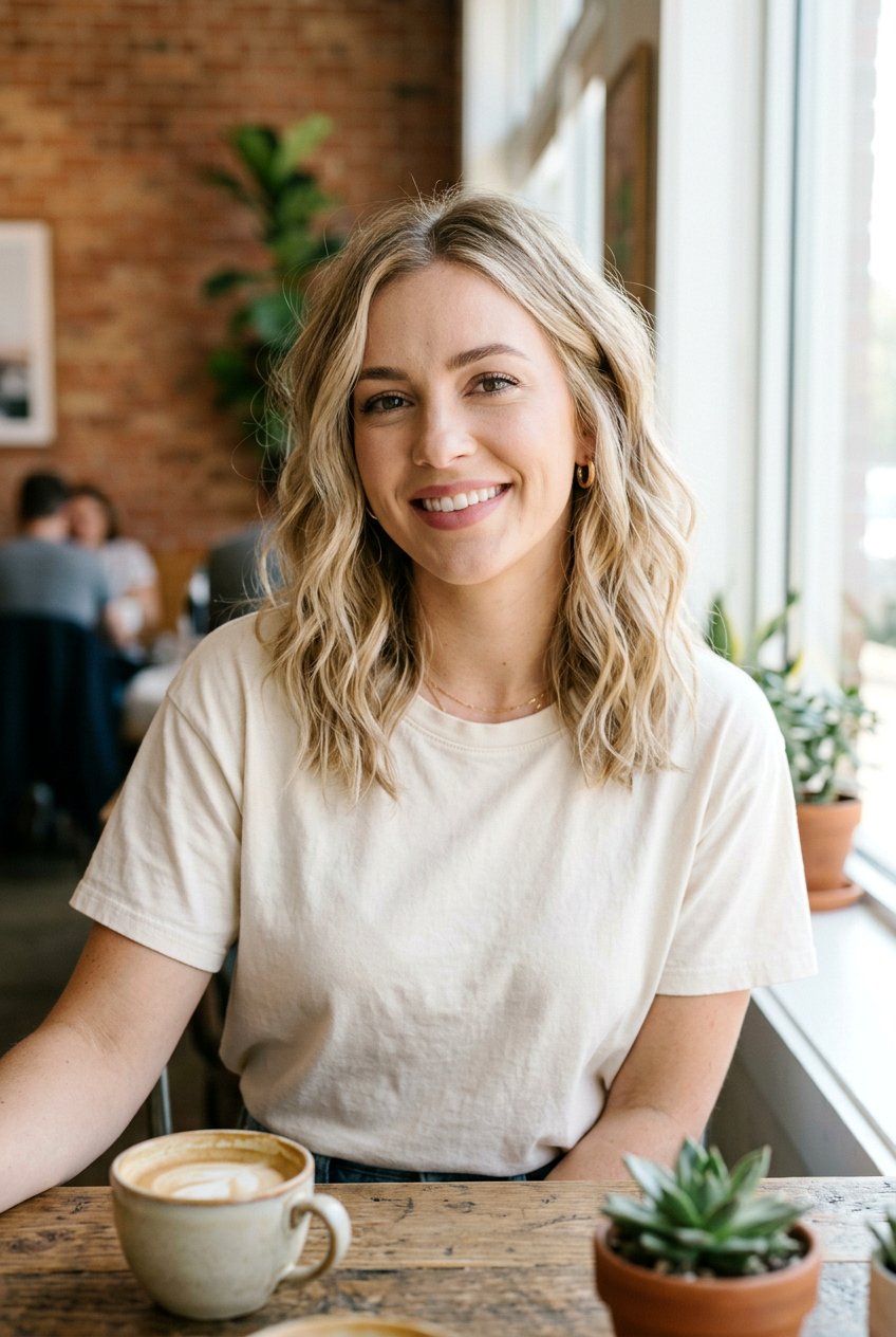 Beige Babylights On Wavy Blonde Lob - 20 beige babylights on blonde hair - 20 beige babylights on blonde hair