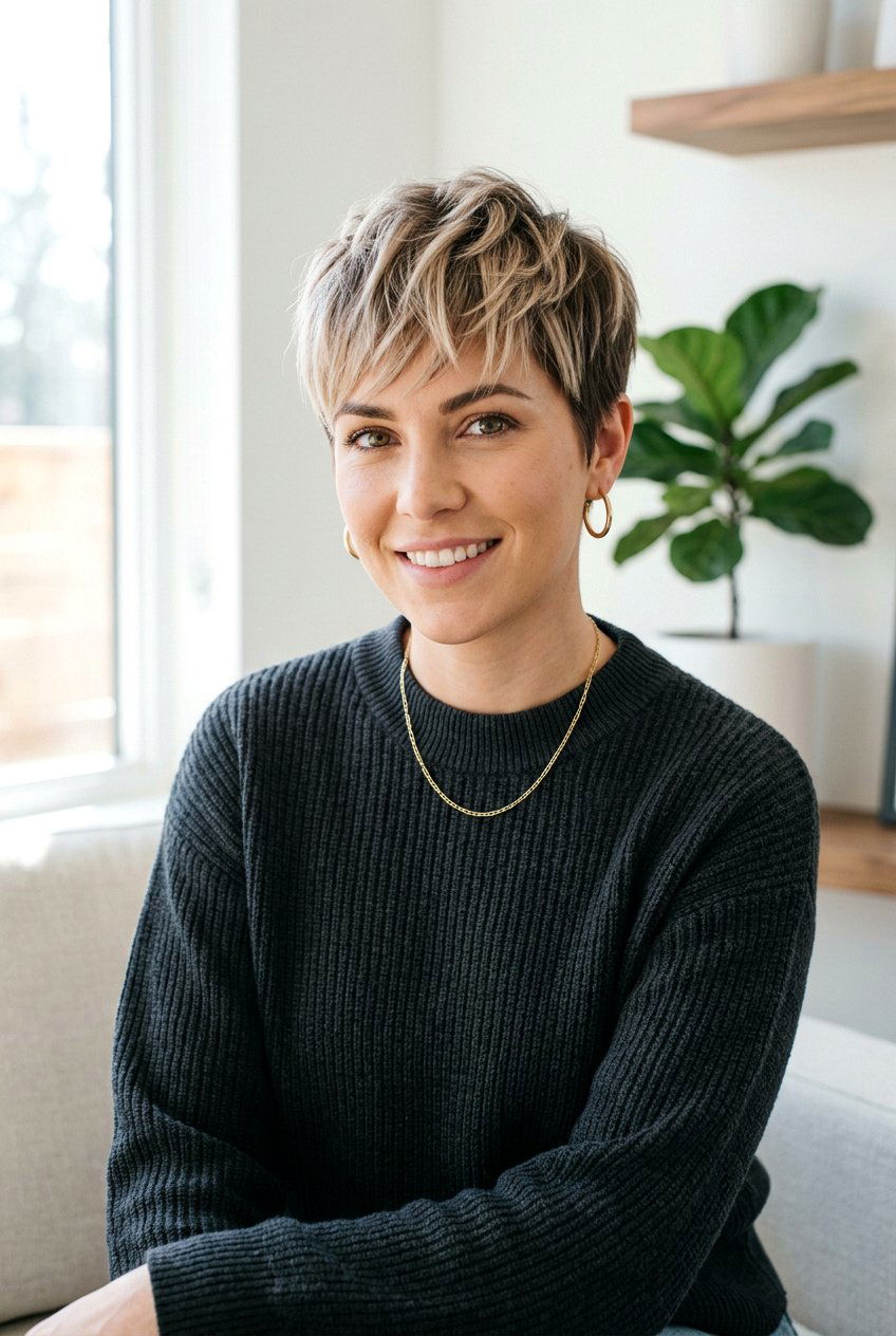 Beige Balayage on Short Pixie Length Hair - 20 creamy beige balayage - 20 creamy beige balayage