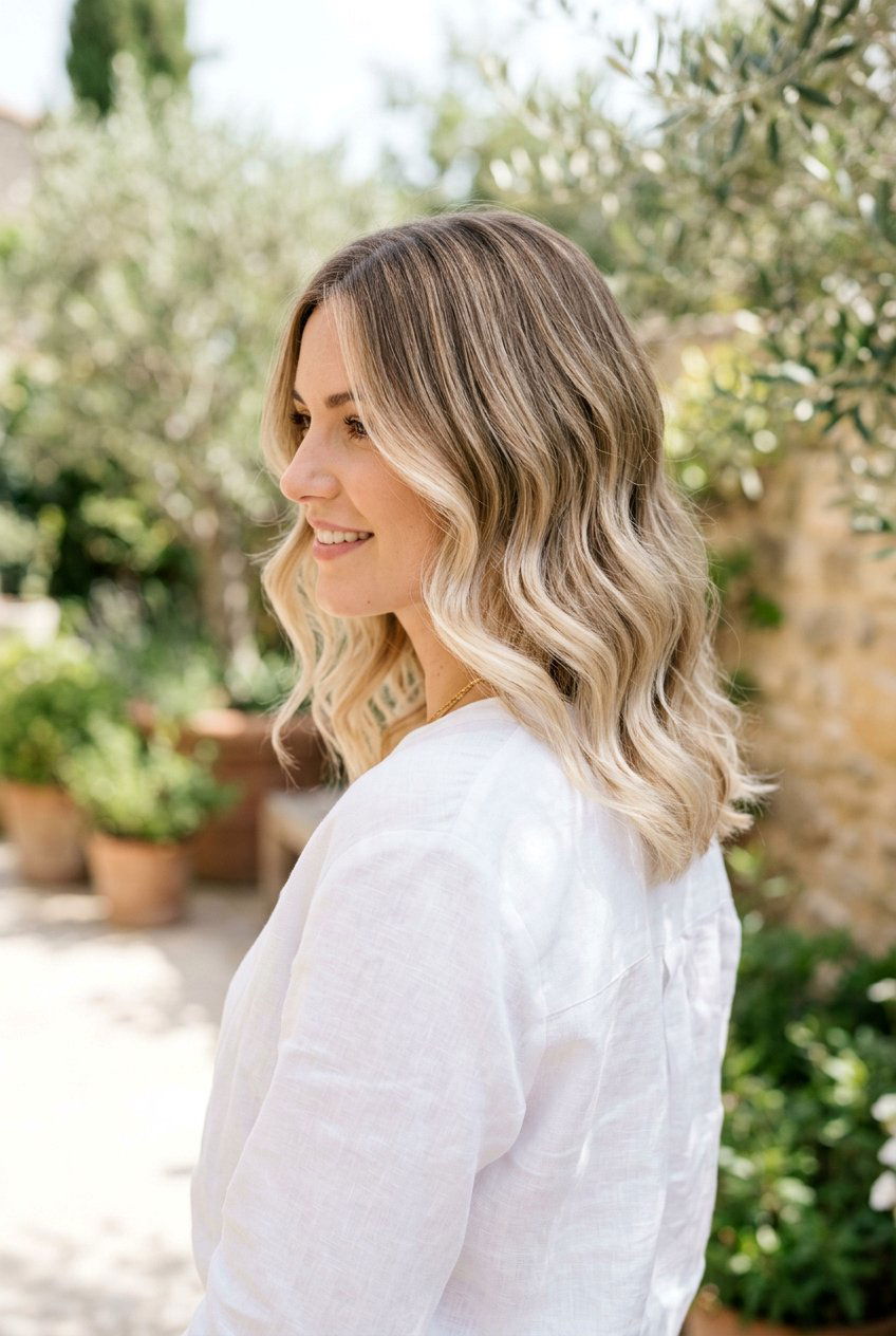 Beige Blonde Balayage on Medium Length Hair - 20 creamy beige balayage - 20 creamy beige balayage