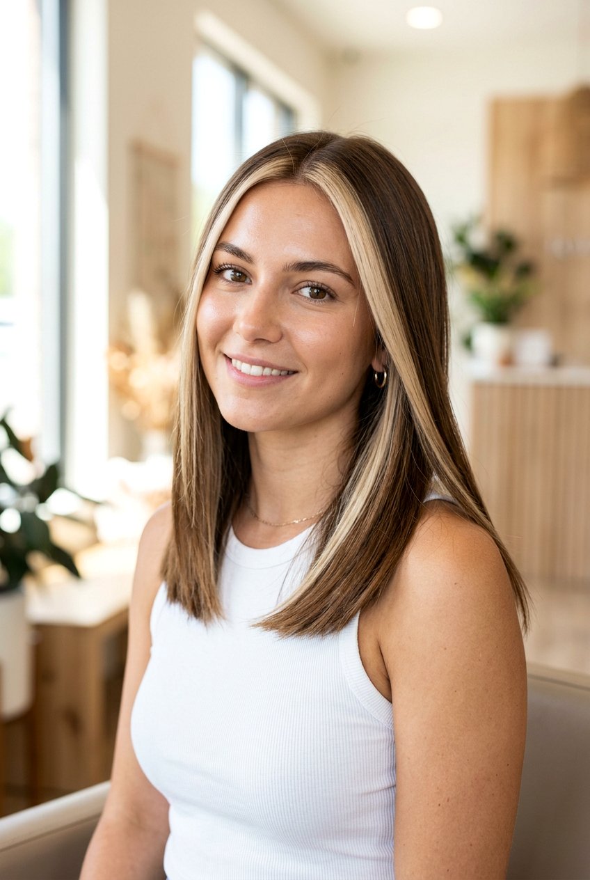 Beige Blonde Money Piece On Medium Brown Hair - 20 subtle money piece ideas - 20 subtle money piece ideas