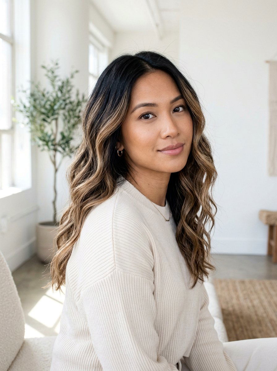 Beige Brown Balayage On Black Hair - 20 subtle balayage for black hair - 20 subtle balayage for black hair