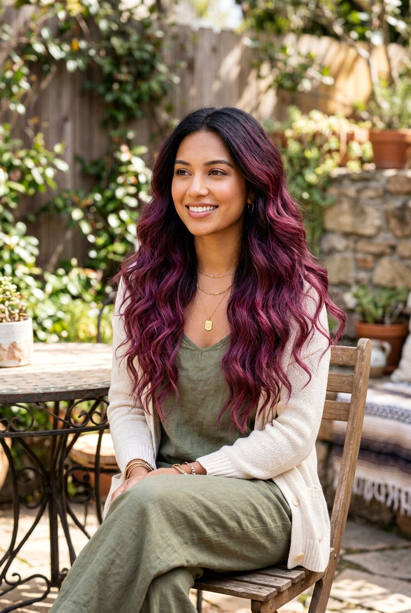 Berry Violet Ombre on Black Hair - 20 violet black hair color - 20 violet black hair color