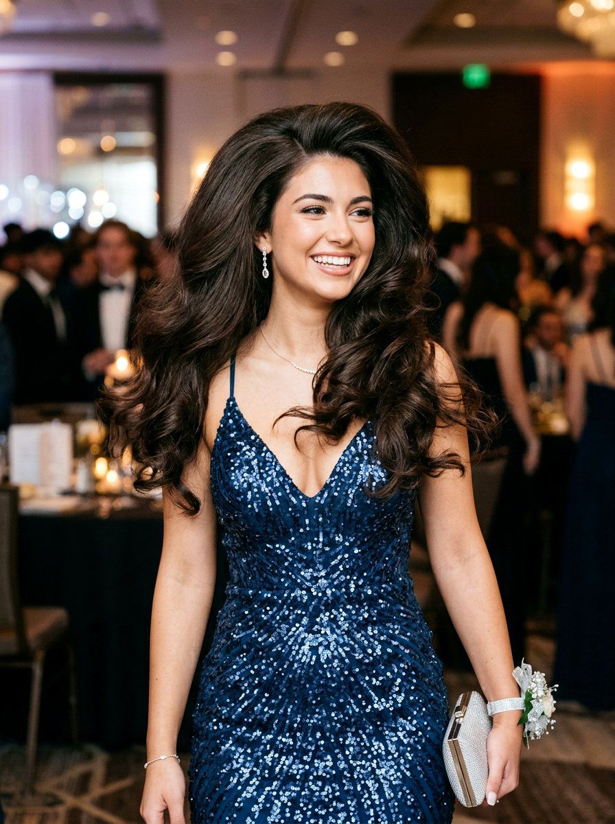 Big Bouncy Blowout - 20 prom hairstyles for thick long hair - 20 prom hairstyles for thick long hair