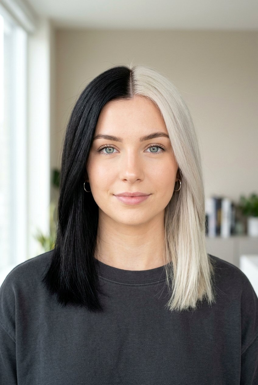 Black And Blonde Split Dye - 20 e girl hair color - 20 e girl hair color