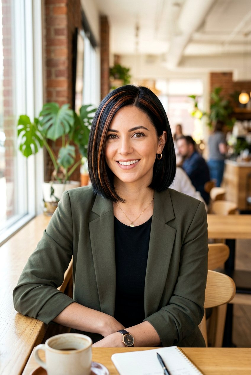 Black Bob With Copper Highlights - 20 copper highlights on black hair - 20 copper highlights on black hair