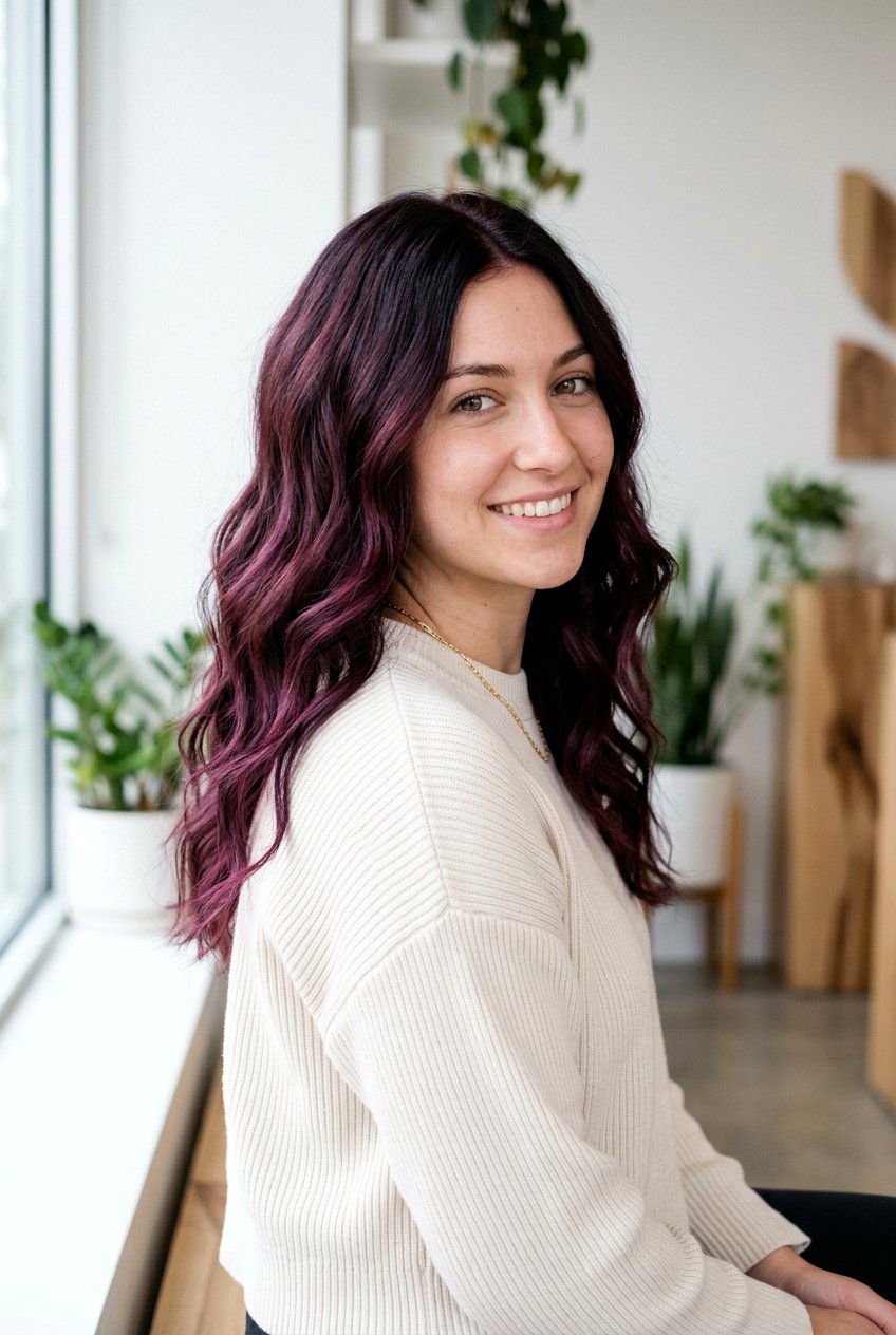 Black Cherry Balayage On Wavy Hair - 20 cherry red balayage - 20 cherry red balayage