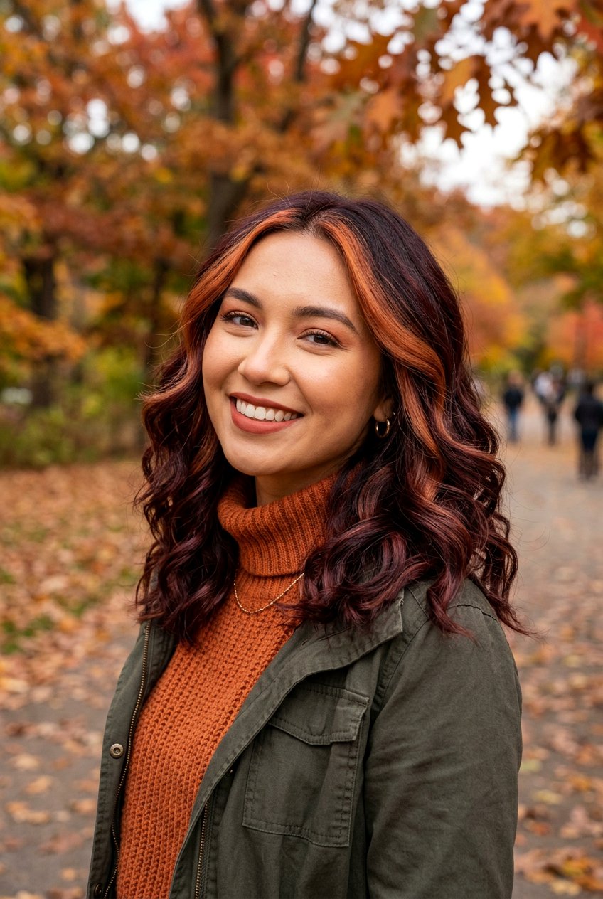 Black Cherry Balayage With Copper Money Piece - 20 black cherry balayage with money piece - 20 black cherry balayage with money piece