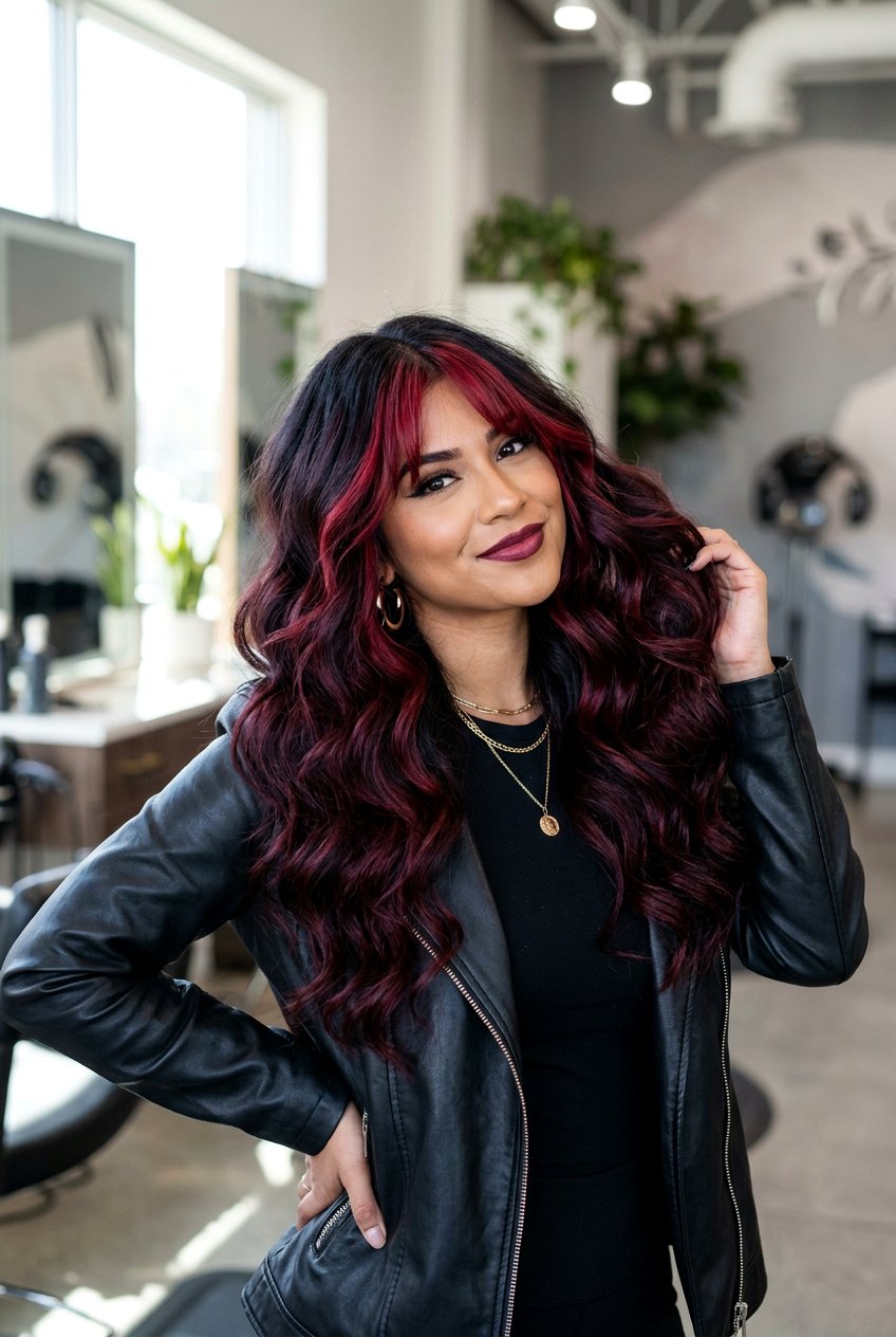 Black Cherry Balayage With High Contrast Money Piece - 20 black cherry balayage with money piece - 20 black cherry balayage with money piece