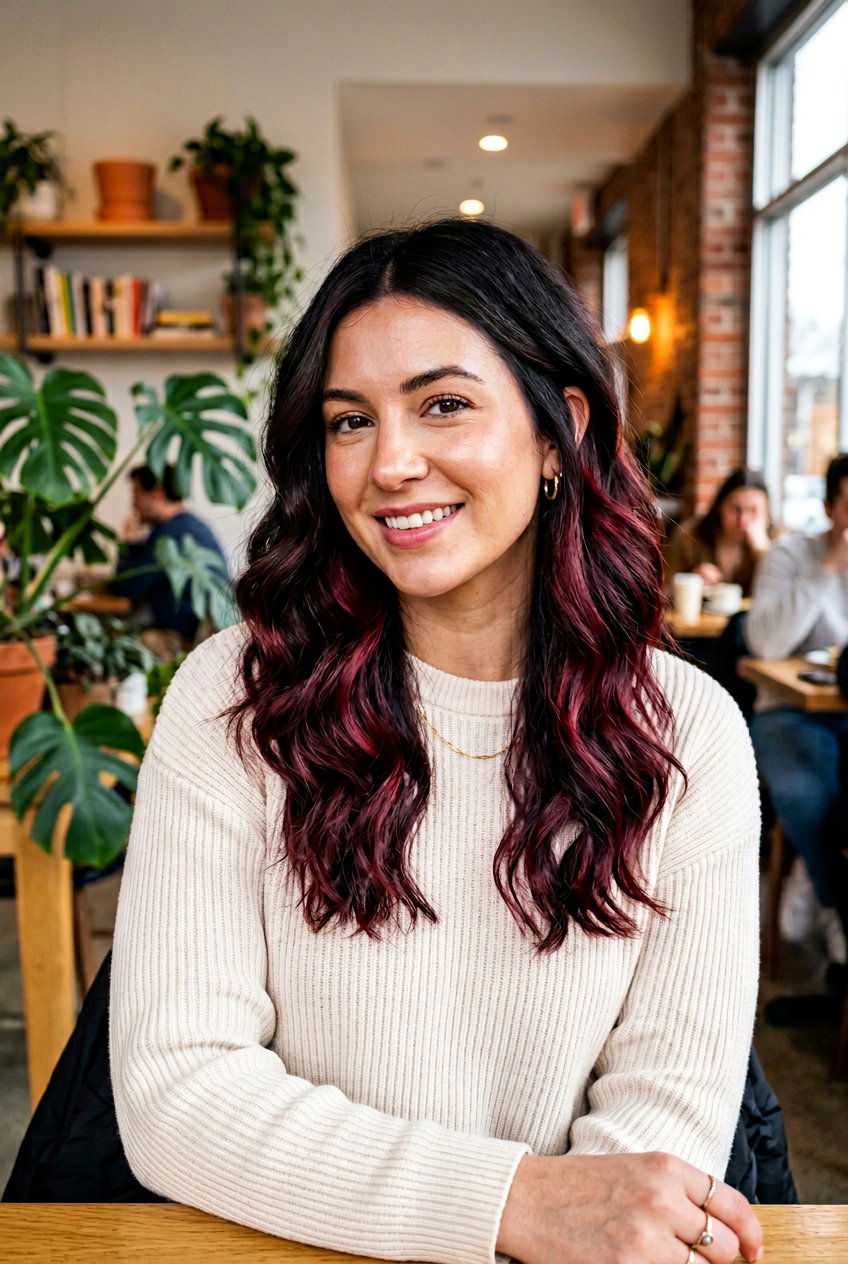 Black Cherry Balayage With Peekaboo Money Piece - 20 black cherry balayage with money piece - 20 black cherry balayage with money piece