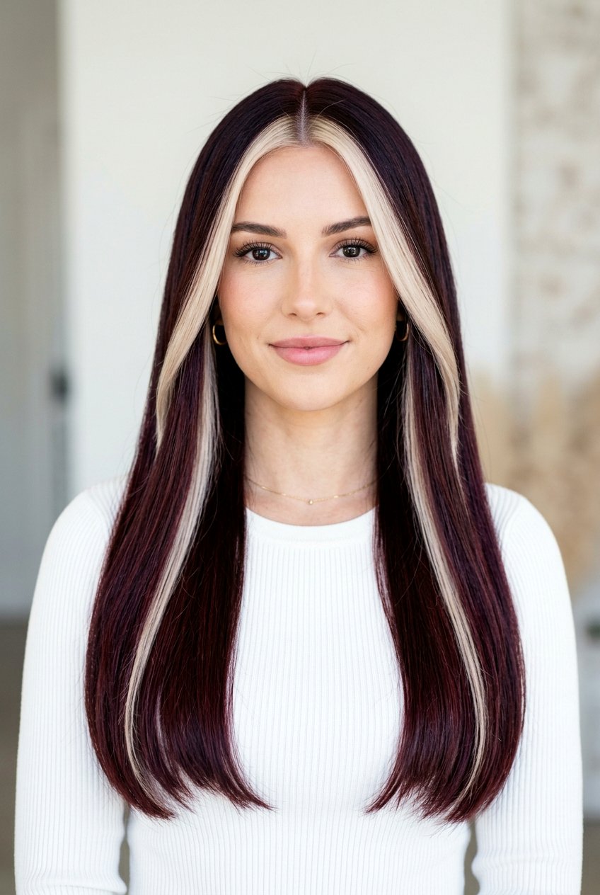 Black Cherry Balayage With Platinum Money Piece - 20 black cherry balayage with money piece - 20 black cherry balayage with money piece
