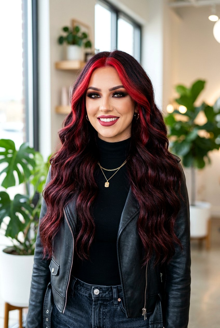 Black Cherry Balayage With Red Money Piece - 20 black cherry balayage with money piece - 20 black cherry balayage with money piece