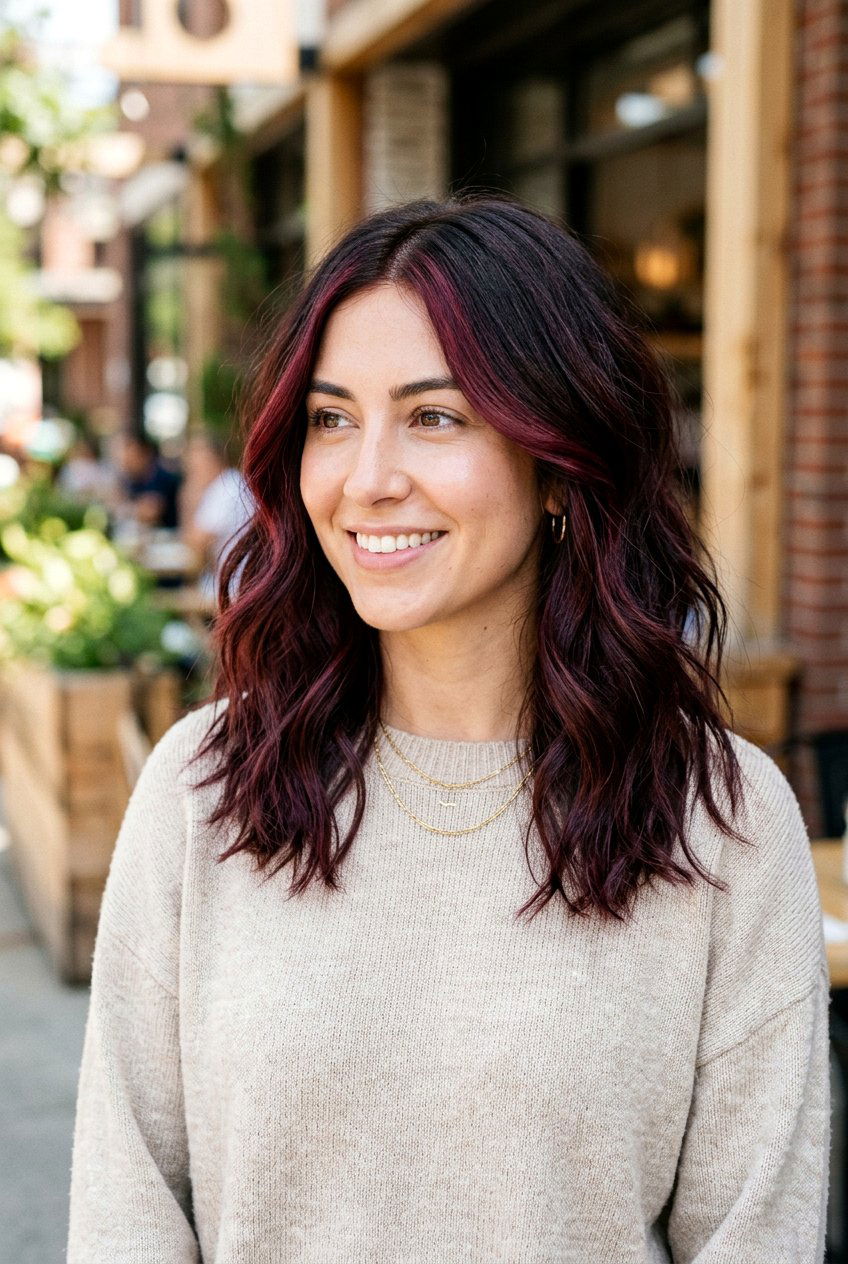 Black Cherry Balayage With Shadow Root And Money Piece - 20 black cherry balayage with money piece - 20 black cherry balayage with money piece