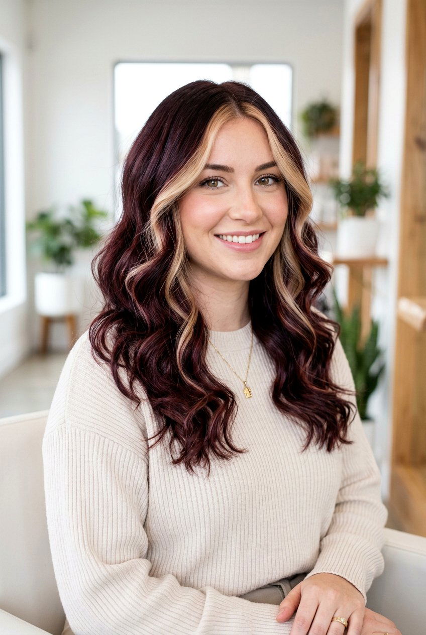 Black Cherry Balayage With Soft Blonde Money Piece - 20 black cherry balayage with money piece - 20 black cherry balayage with money piece