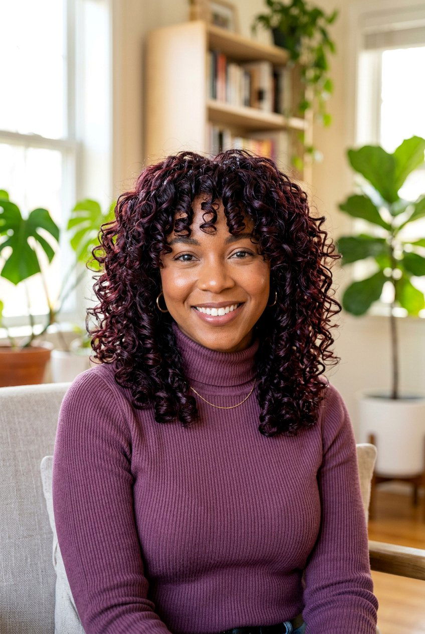 Black Cherry Curly Shag - 20 hair color ideas for curly shags - 20 hair color ideas for curly shags