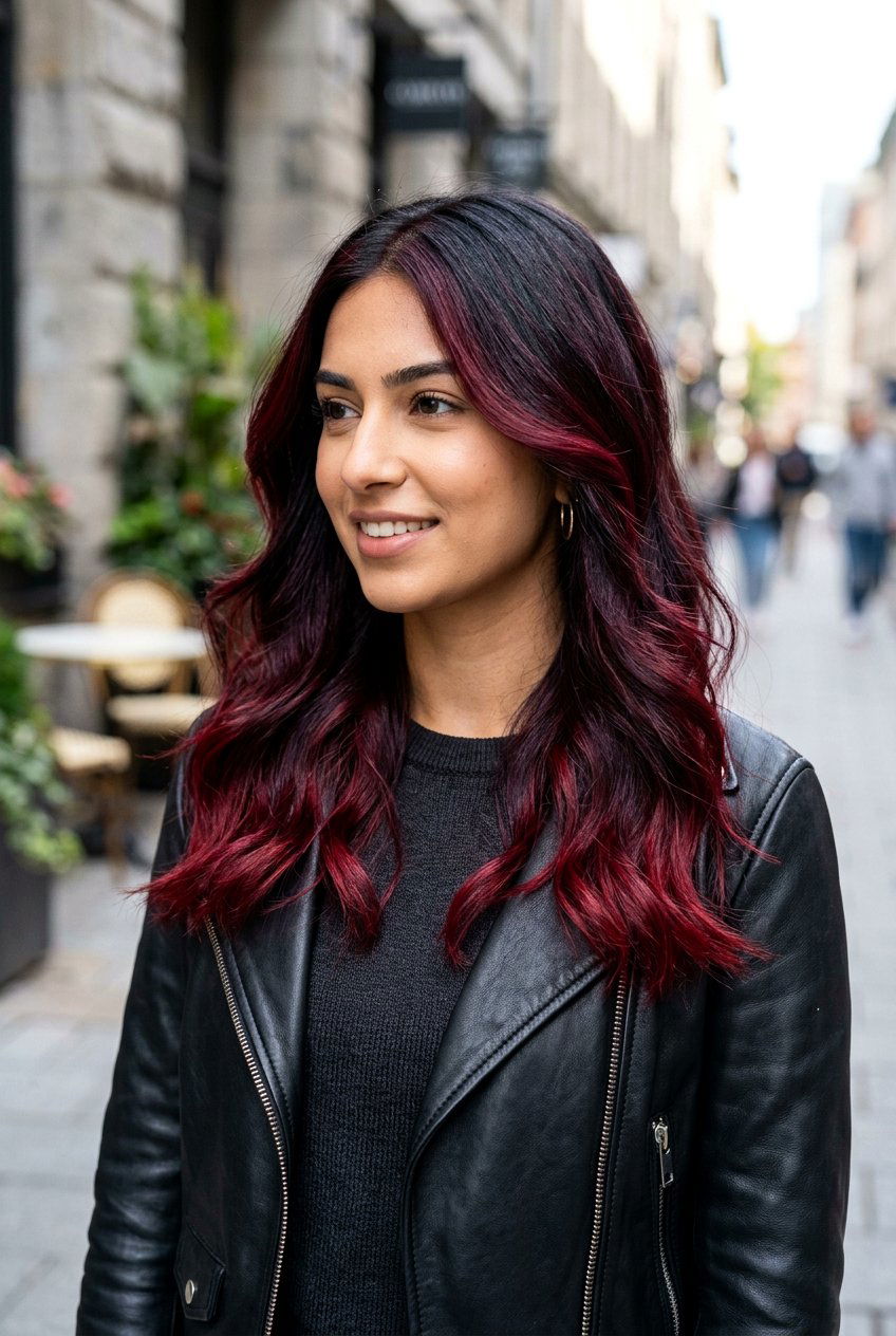 Black Hair Burgundy Balayage - 20 autumn burgundy balayage ideas - 20 autumn burgundy balayage ideas