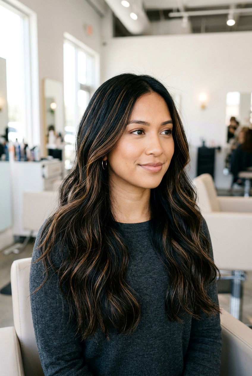 Black Hair Caramel Babylights Balayage - 20 black hair with caramel balayage - 20 black hair with caramel balayage