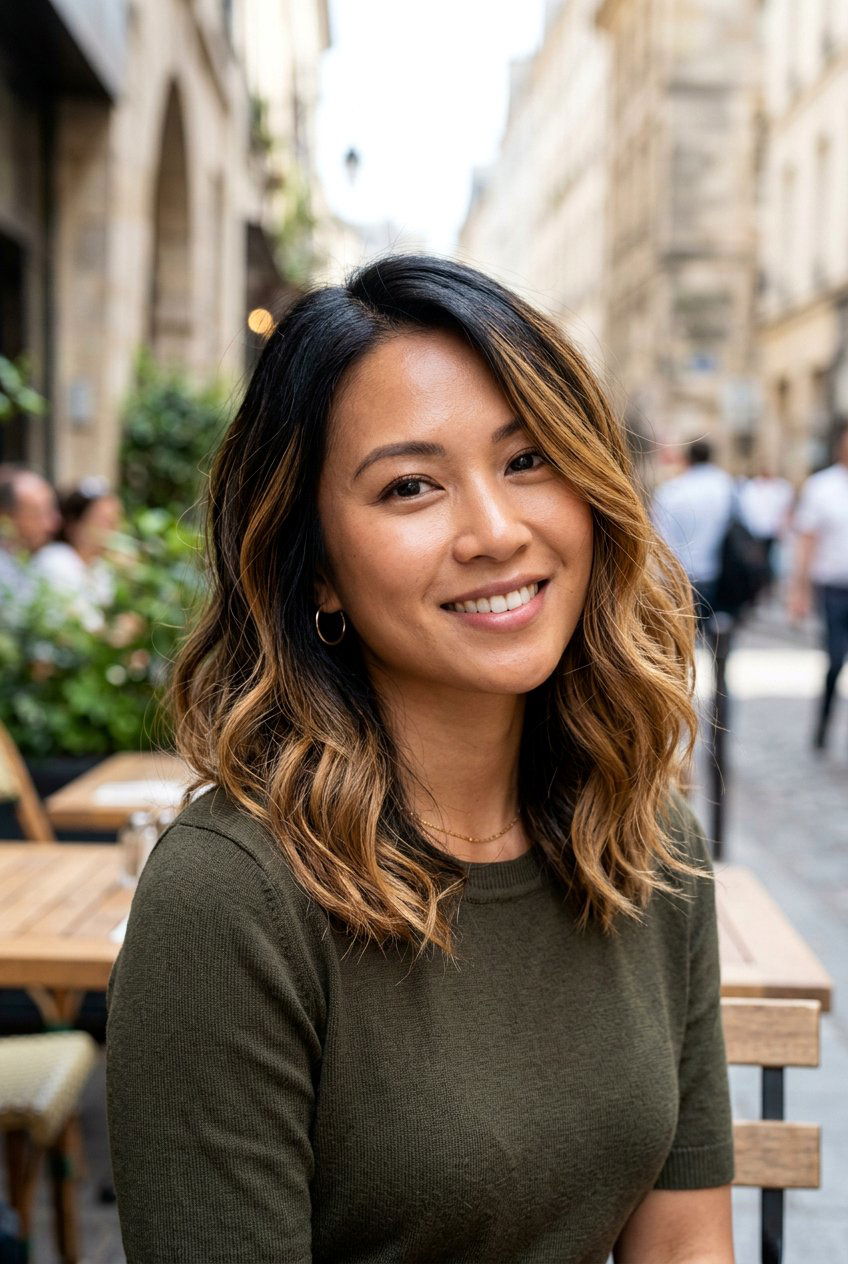 Black Hair Caramel Balayage Lob - 20 black hair with caramel balayage - 20 black hair with caramel balayage