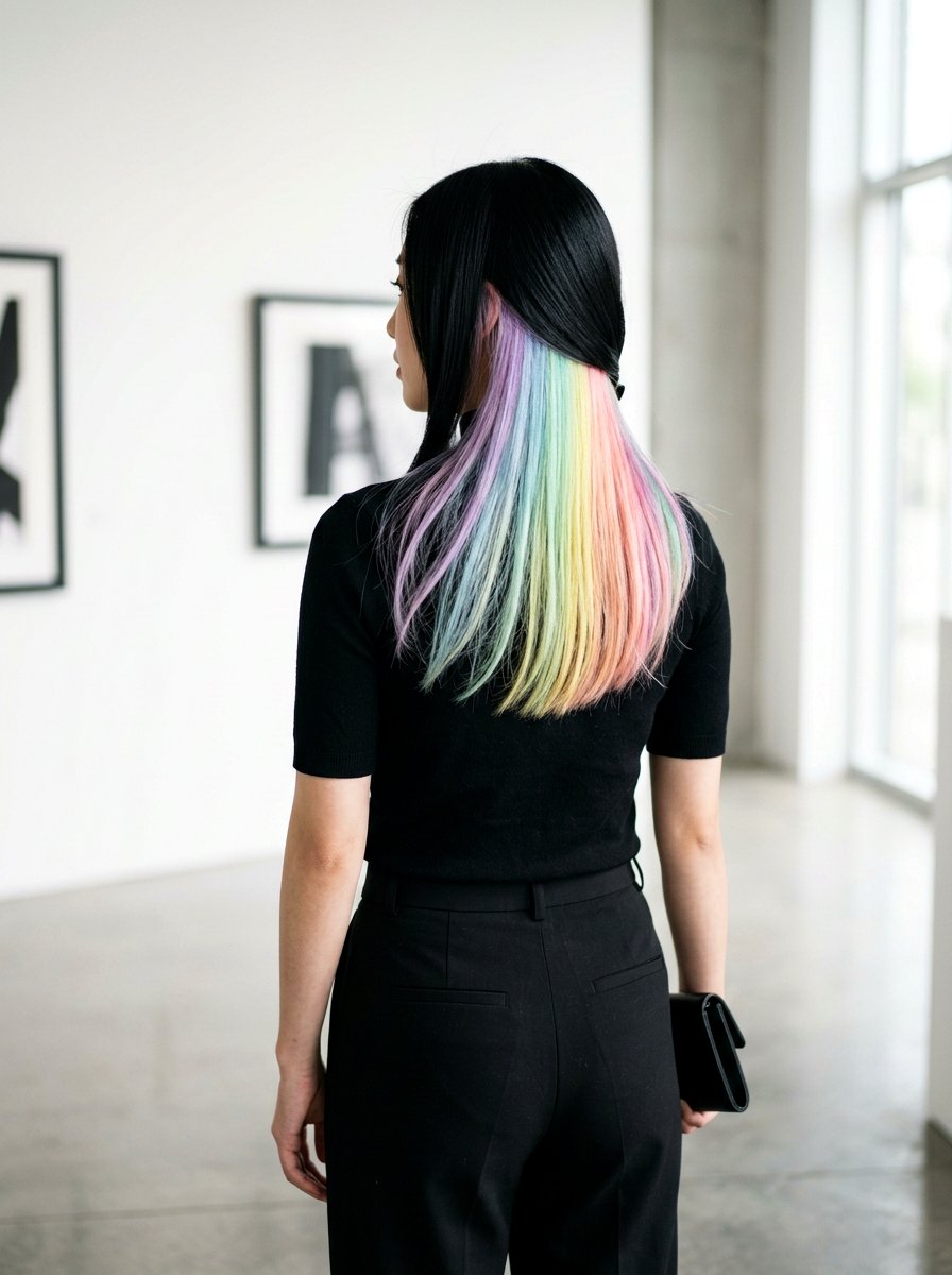 Black Hair Pastel Rainbow Underlayer - 20 pastel rainbow underlayer hair - 20 pastel rainbow underlayer hair