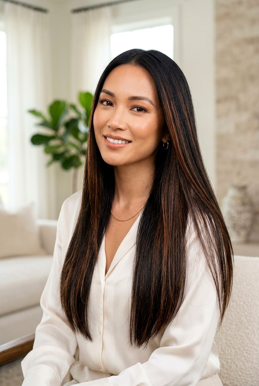 Black Hair With Burnt Copper Highlights - 20 copper highlights on black hair - 20 copper highlights on black hair