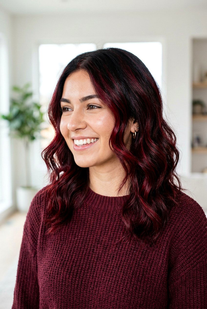 Black Hair With Cherry Red Highlights - 20 black hair makeover ideas - 20 black hair makeover ideas