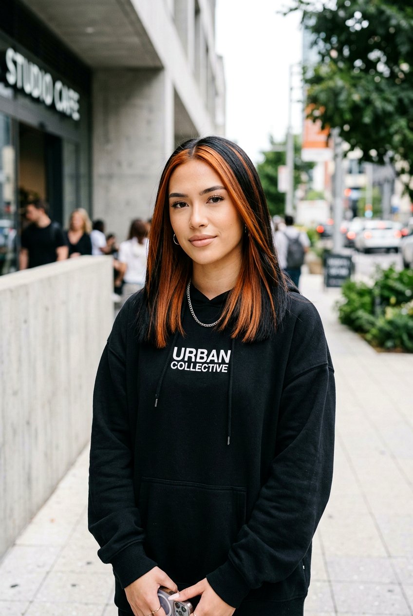 Black Hair With Chunky Copper Highlights - 20 copper highlights on black hair - 20 copper highlights on black hair