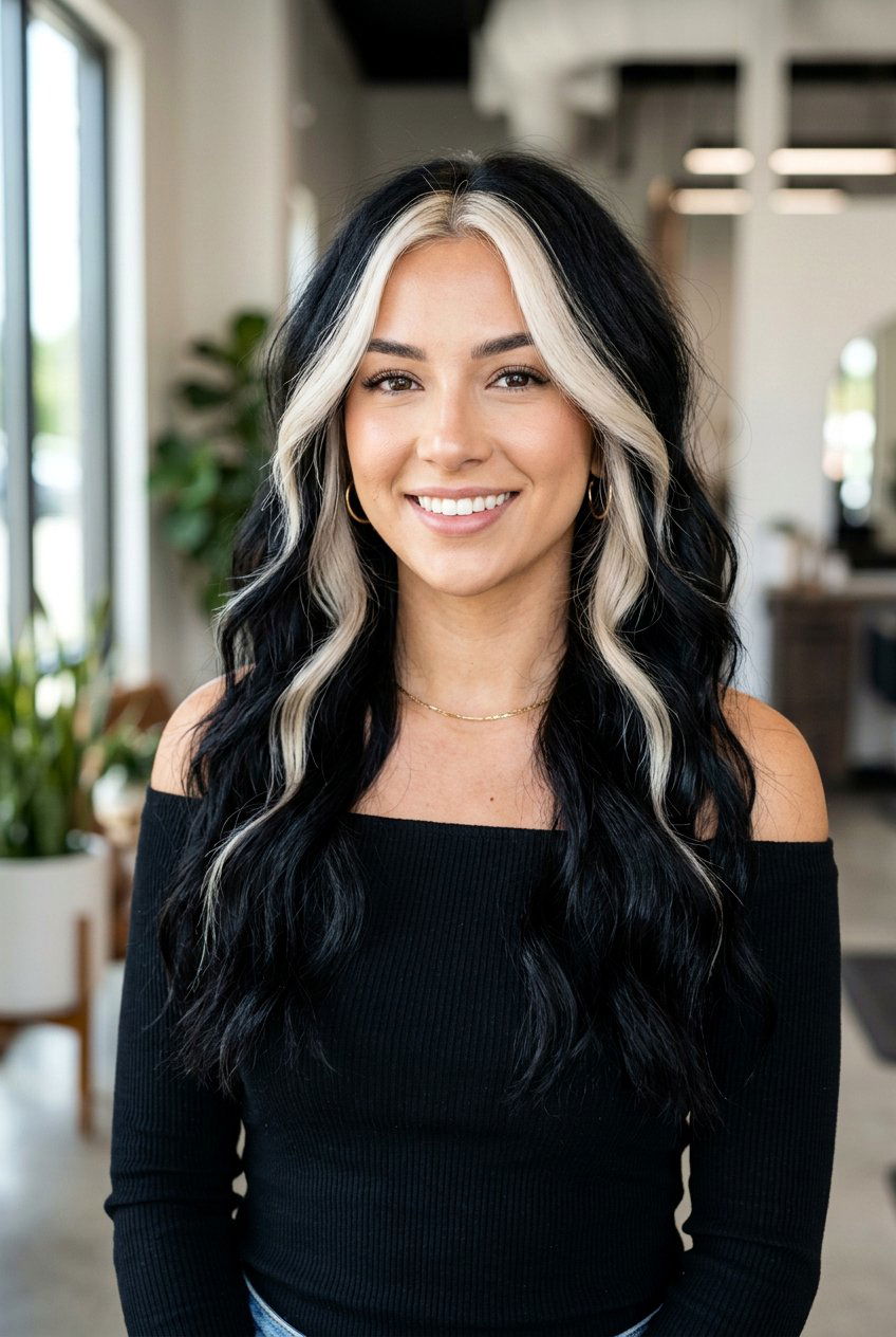 Black Hair With Chunky Money Piece Highlights - 20 black hair makeover ideas - 20 black hair makeover ideas