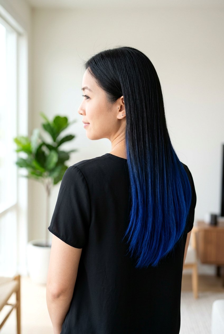 Black Hair With Cobalt Blue Balayage Ends - 20 cobalt blue balayage - 20 cobalt blue balayage