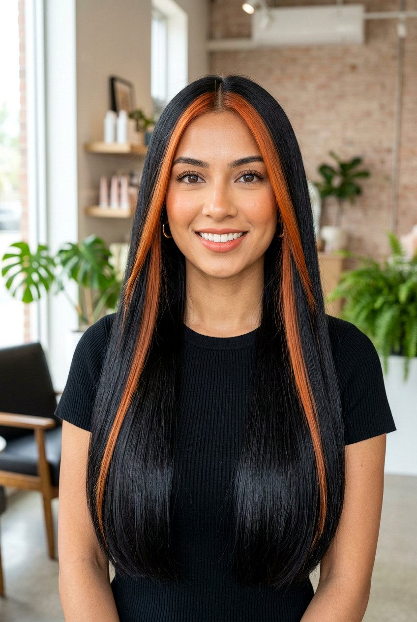 Black Hair With Copper Money Piece - 20 chunky copper front pieces - 20 chunky copper front pieces