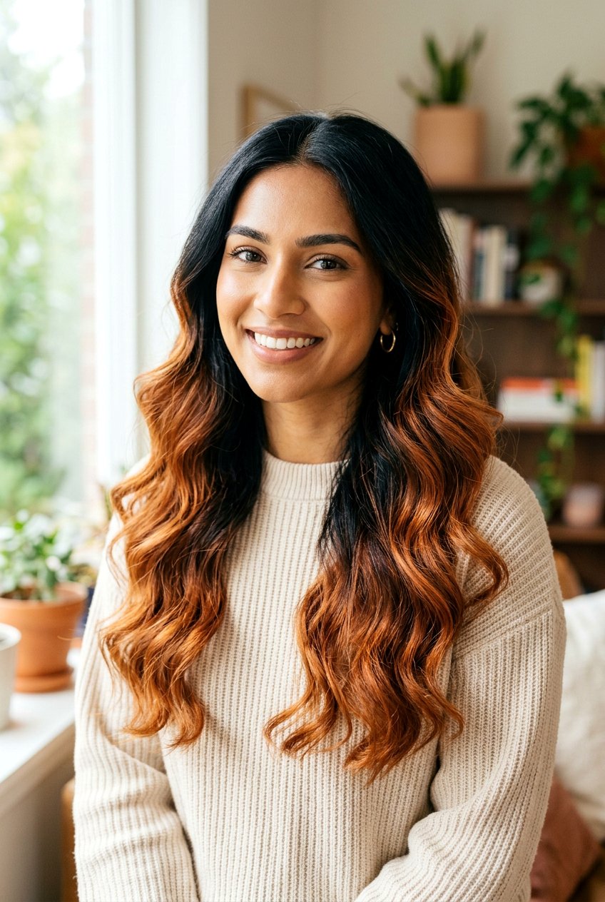 Black Hair With Copper Ombre - 20 copper highlights on black hair - 20 copper highlights on black hair