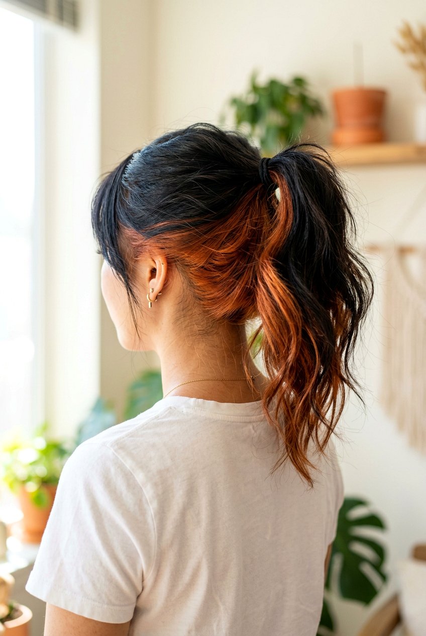 Black Hair With Copper Underlights - 20 copper highlights on black hair - 20 copper highlights on black hair