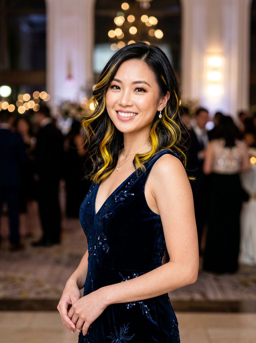 Black Hair With Golden Blonde Highlights - 20 dimensional black hair with highlights - 20 dimensional black hair with highlights