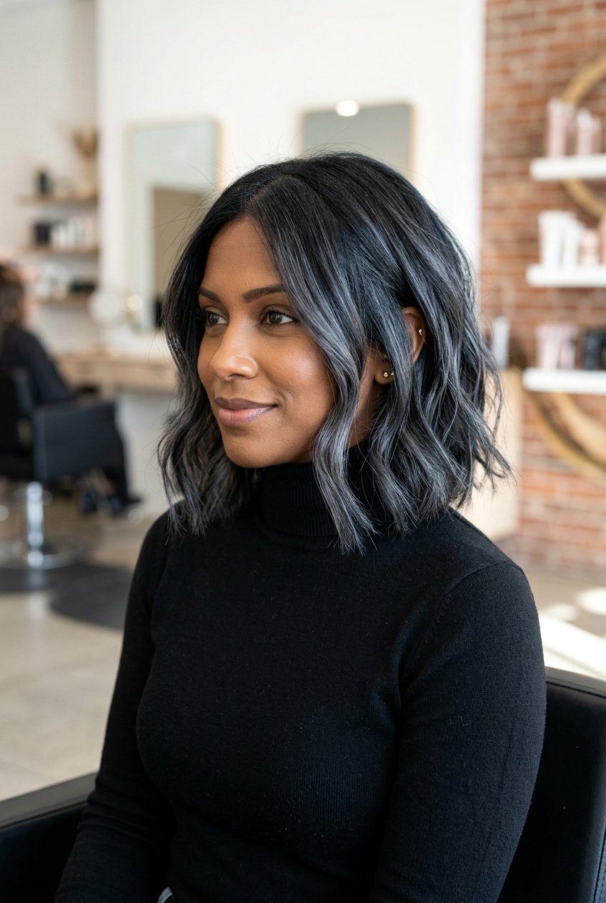 Black Hair With Gray Foil Highlights - 20 natural looking silver highlights - 20 natural looking silver highlights