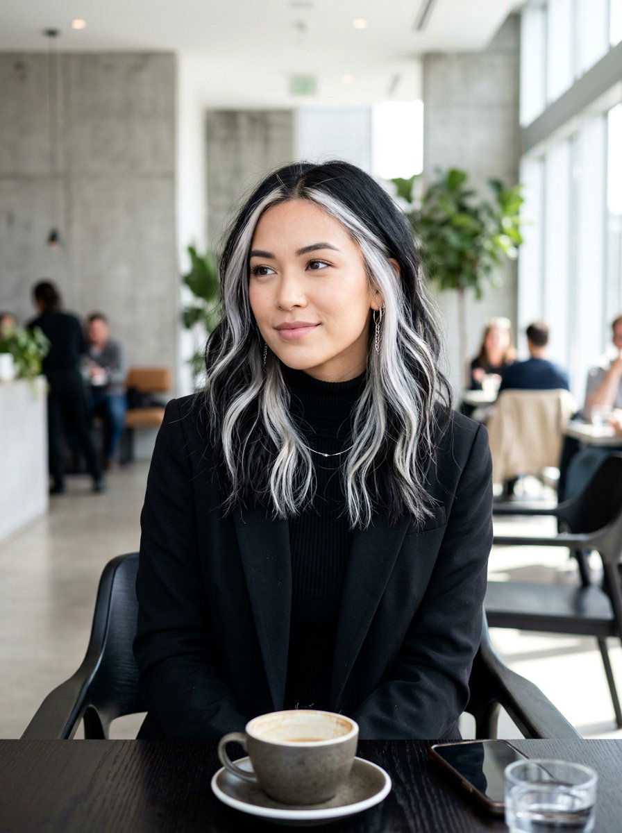 Black Hair With Platinum Highlights - 20 dimensional black hair with highlights - 20 dimensional black hair with highlights