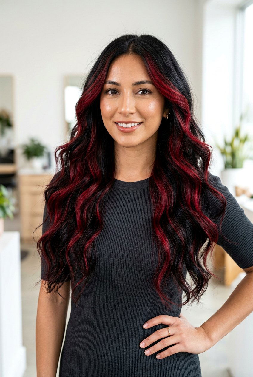 Black Hair With Red Balayage - 20 black hair color ideas - 20 black hair color ideas